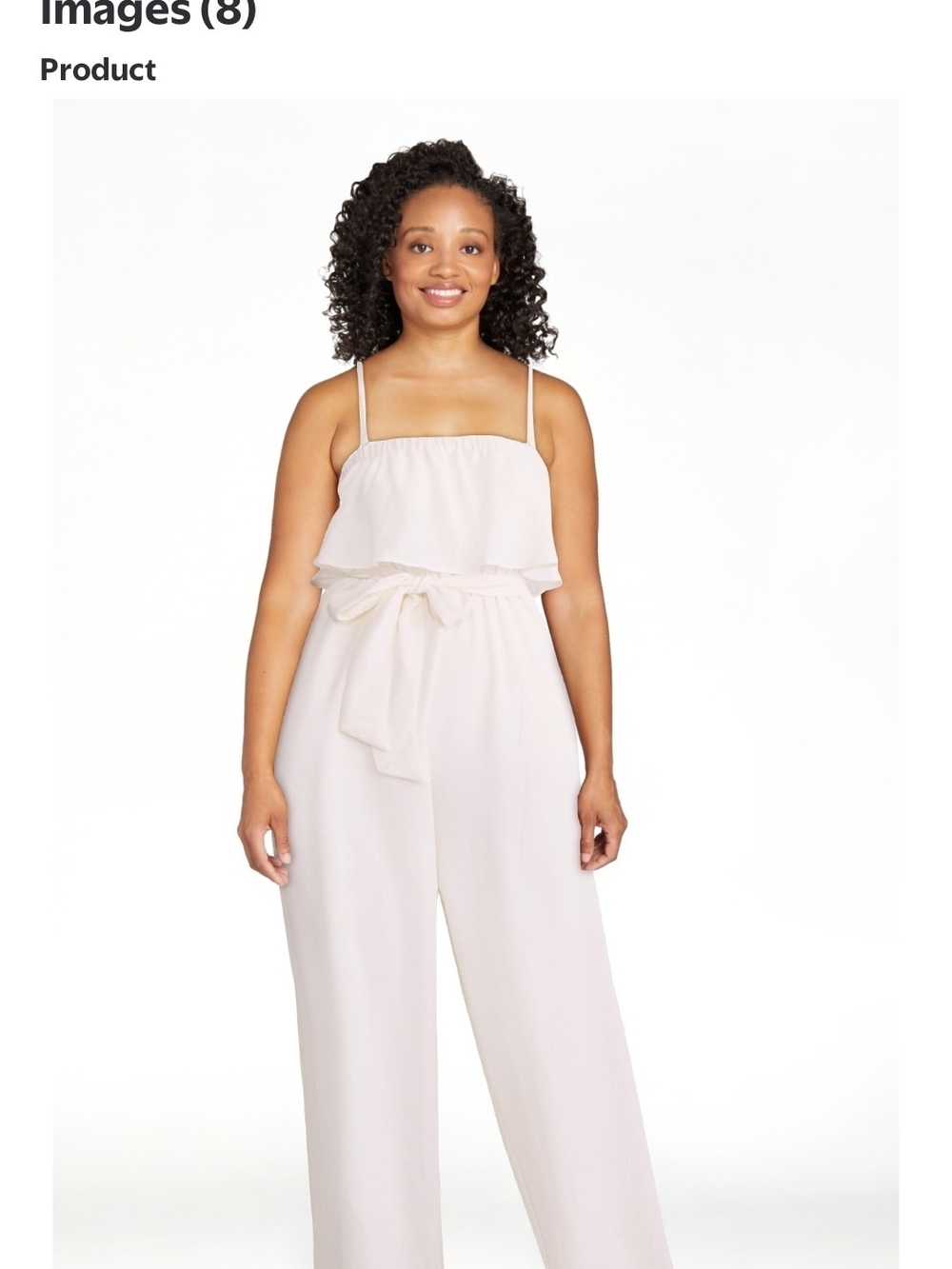 Spaghetti-Strap Wide-Leg Jumpsuit with Self-Tie Waist in Pale Pink